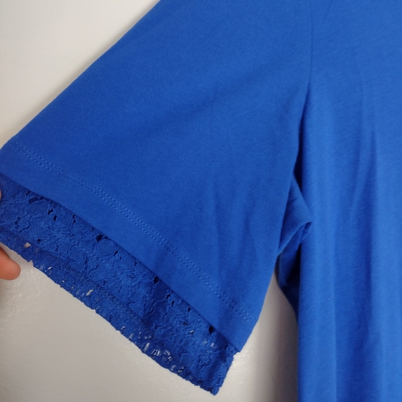 PRICE DROP Royal Blue Short Sleeve Tee with Lace Detail Size XL - Picture 2 of 8